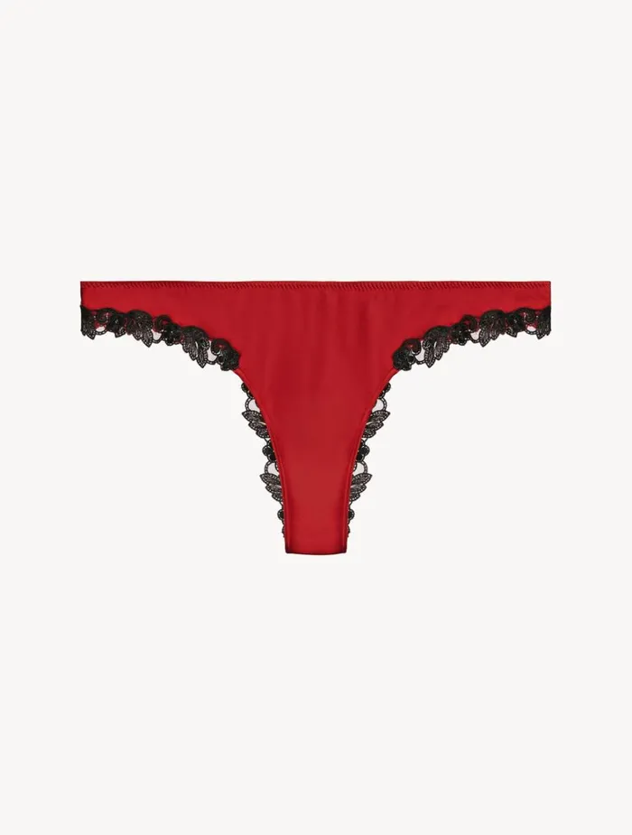 La Perla Silk Brazilian Panties In Red With Black Frastaglio Women Brazilian