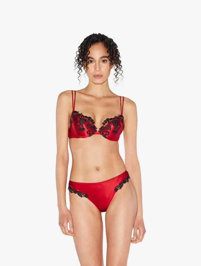 La Perla Silk Brazilian Panties In Red With Black Frastaglio Women Brazilian