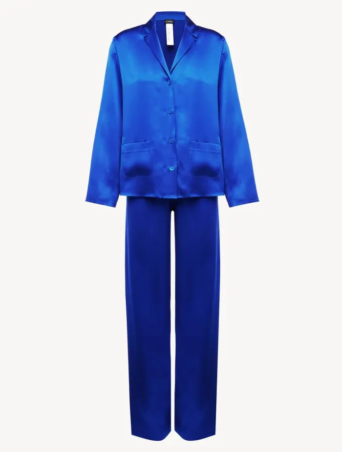 La Perla Silk Pajama Set In Electric Blue Women Pajamas