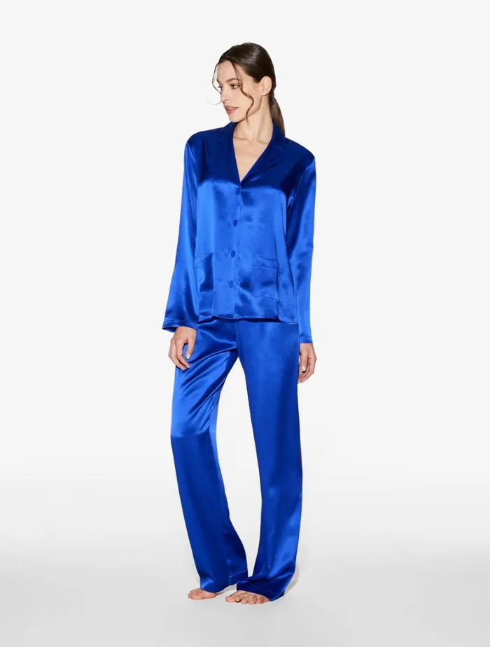 La Perla Silk Pajama Set In Electric Blue Women Pajamas