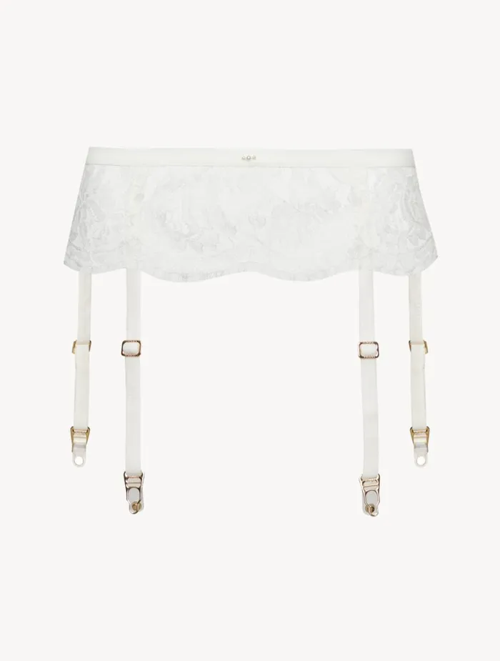 La Perla Suspender Belt In Off White With Cotton Leavers Lace Women Garter Belts