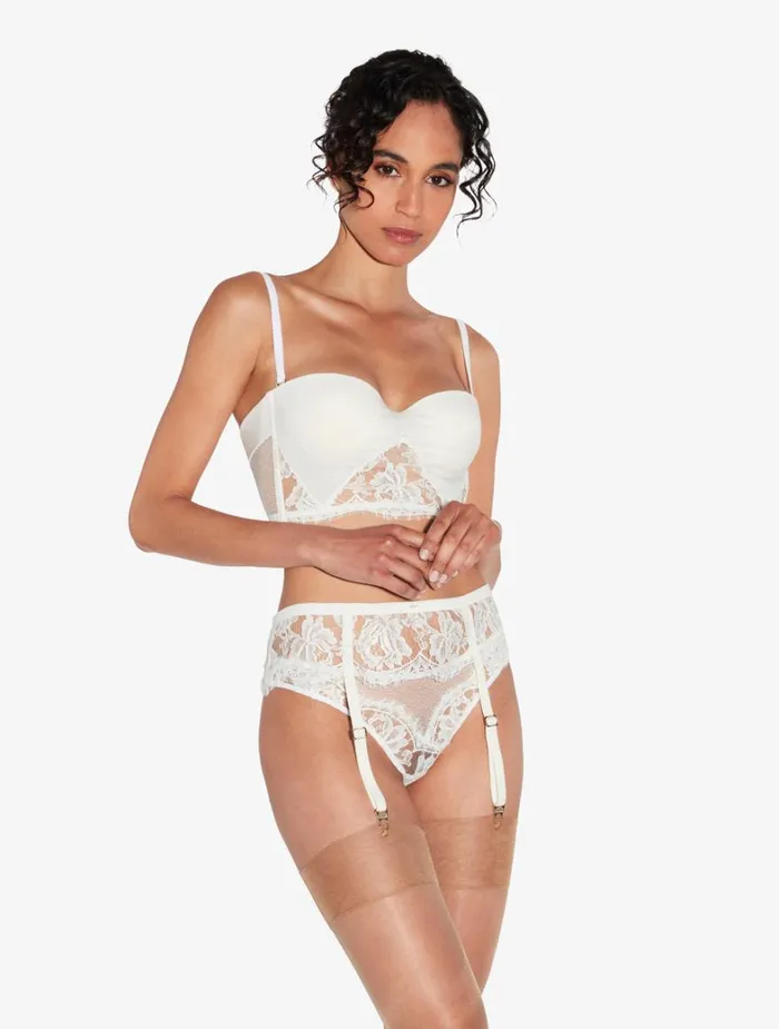 La Perla Suspender Belt In Off White With Cotton Leavers Lace Women Garter Belts