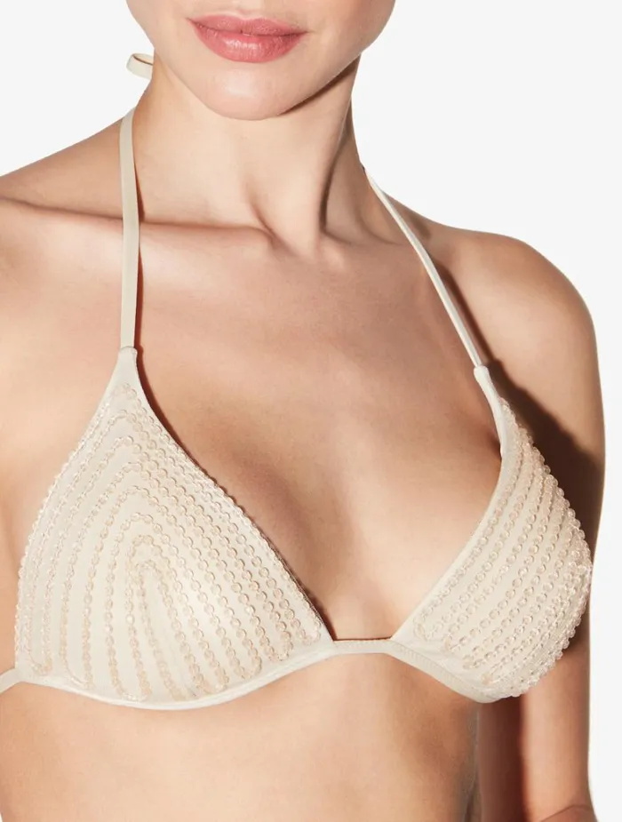 La Perla Triangle Bikini Top In Nude With Beading Women Bikinis