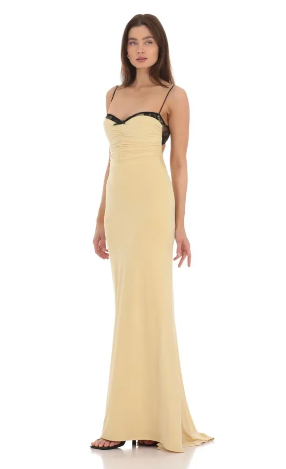 Lace Bust Open Back Maxi Dress Yellow Women LUCY IN THE SKY Maxi Dresses