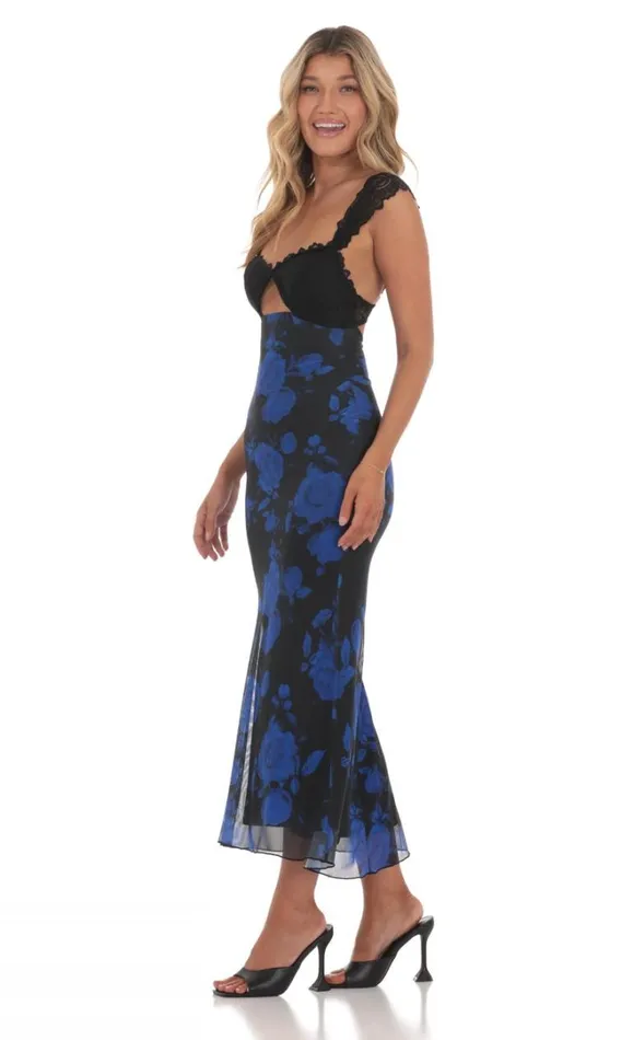 Lace Cutout Floral Maxi Dress Black And Blue Women LUCY IN THE SKY Maxi Dresses Lace Cutout Floral Maxi Dress Black And Blue Women LUCY IN THE SKY Maxi Dresses