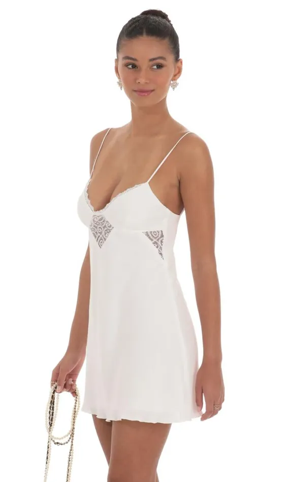 Lace Cutout Slip Dress White Women LUCY IN THE SKY Mini Dresses Lace Cutout Slip Dress White Women LUCY IN THE SKY Mini Dresses