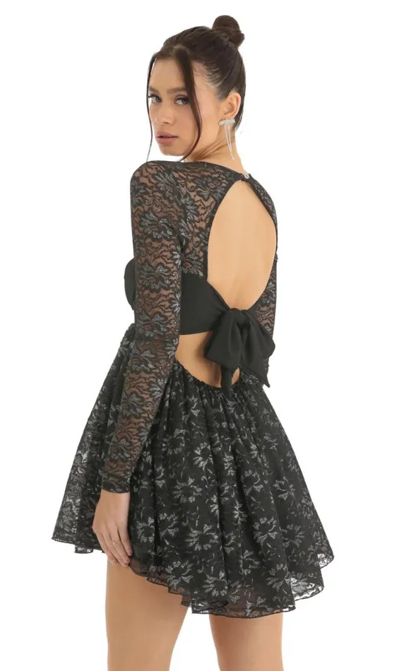 Lace Long Sleeve Baby Doll Dress Black Women LUCY IN THE SKY Mini Dresses Lace Long Sleeve Baby Doll Dress Black Women LUCY IN THE SKY Mini Dresses