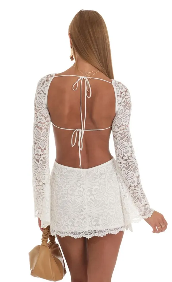 Lace Long Sleeve Dress White Women LUCY IN THE SKY Mini Dresses Lace Long Sleeve Dress White Women LUCY IN THE SKY Mini Dresses