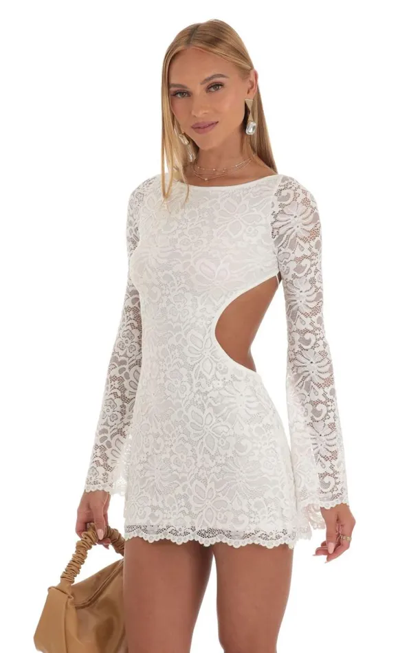 Lace Long Sleeve Dress White Women LUCY IN THE SKY Mini Dresses Lace Long Sleeve Dress White Women LUCY IN THE SKY Mini Dresses