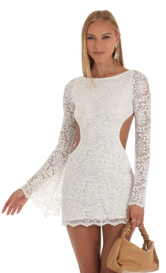 Lace Long Sleeve Dress White Women LUCY IN THE SKY Mini Dresses Lace Long Sleeve Dress White Women LUCY IN THE SKY Mini Dresses