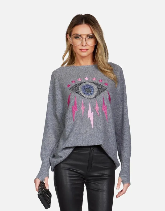Ladona Electric Evil Eye Charcoal Women Lauren Moshi Sweaters and Knits