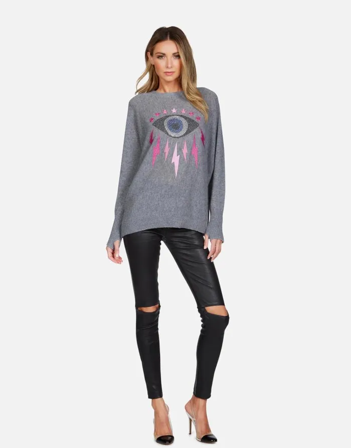Ladona Electric Evil Eye Charcoal Women Lauren Moshi Sweaters and Knits
