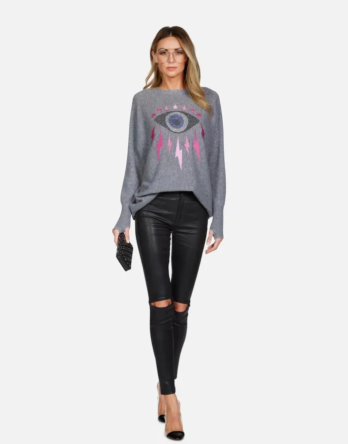 Ladona Electric Evil Eye Charcoal Women Lauren Moshi Sweaters and Knits