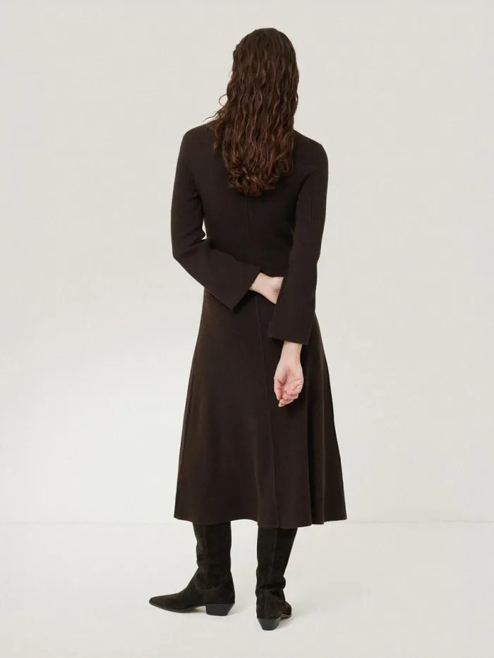Lattice Trim Knitted Dress Brown Women Jigsaw Knitwear and Cashmere