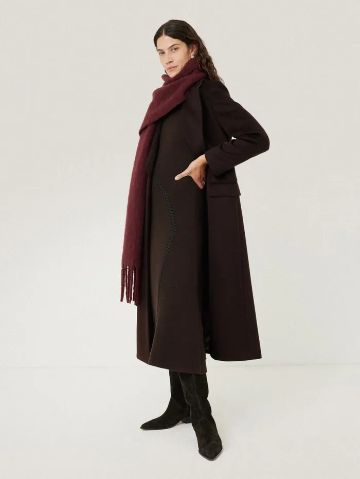 Lattice Trim Knitted Dress Brown Women Jigsaw Knitwear and Cashmere