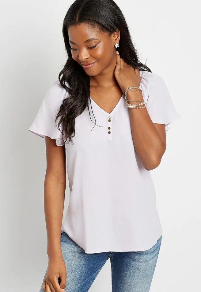 Lavender Flutter Sleeve Blouse Women Maurices Tops