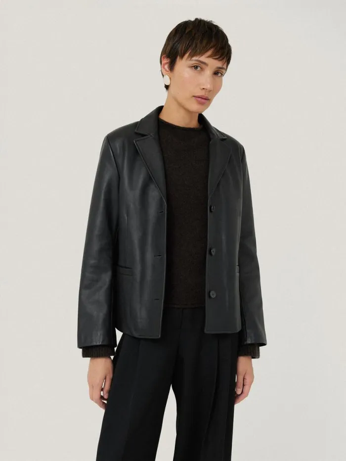 Leather Tailored Blazer Black Women Jigsaw Coats and Jackets