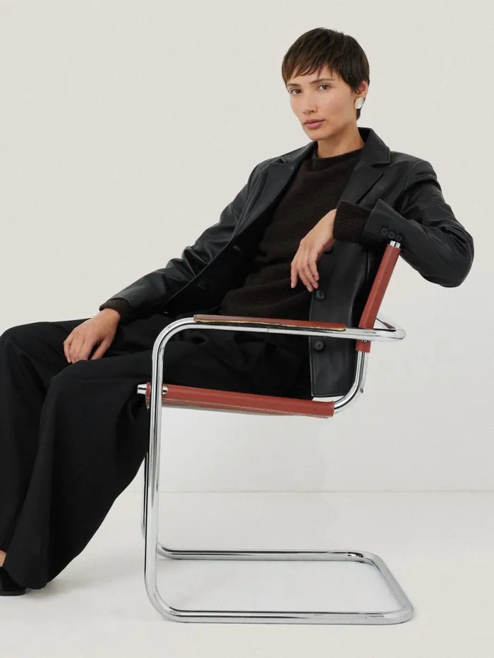 Leather Tailored Blazer Black Women Jigsaw Coats and Jackets