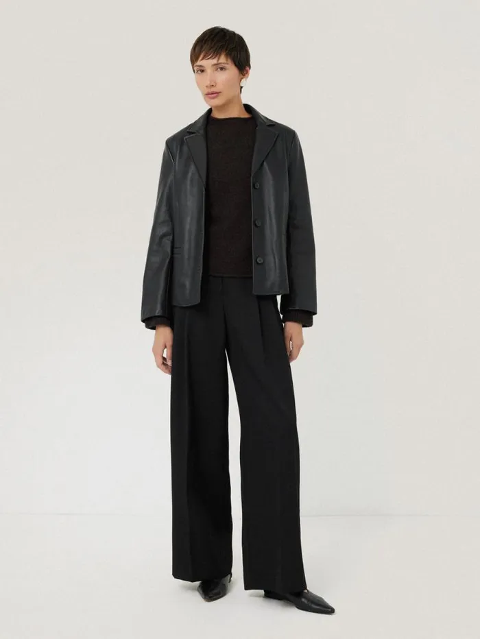 Leather Tailored Blazer Black Women Jigsaw Coats and Jackets