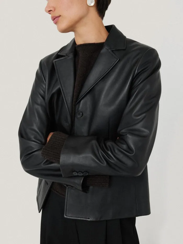 Leather Tailored Blazer Black Women Jigsaw Coats and Jackets