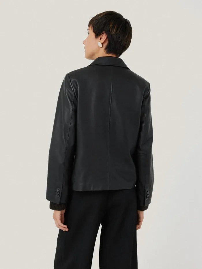 Leather Tailored Blazer Black Women Jigsaw Coats and Jackets