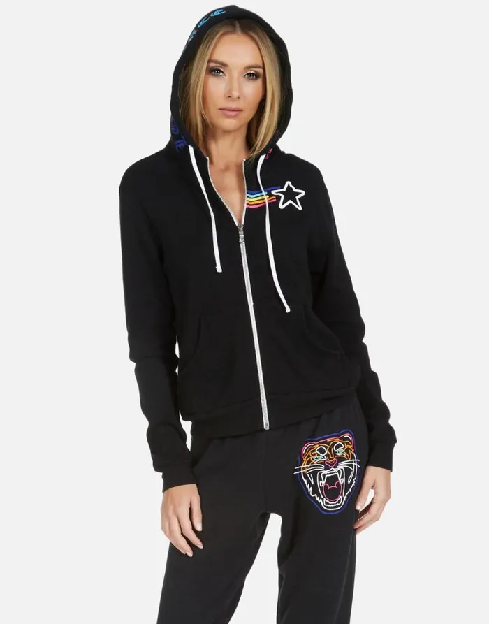 Lennox Neon Line Tiger Black Women Lauren Moshi Hoodies