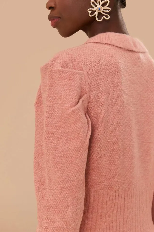 Light Pink Ruffle Knit Cardigan Women FARM Rio Cardigans