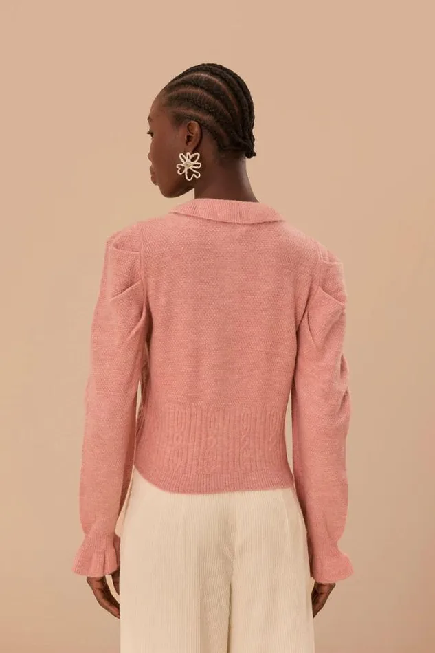 Light Pink Ruffle Knit Cardigan Women FARM Rio Cardigans