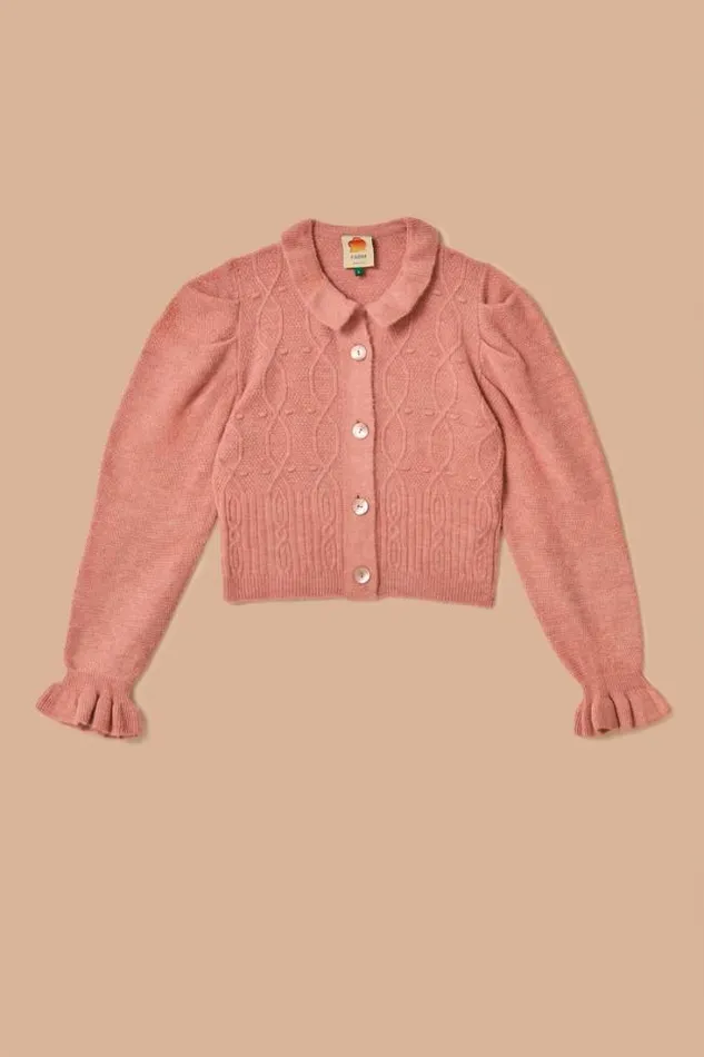 Light Pink Ruffle Knit Cardigan Women FARM Rio Cardigans