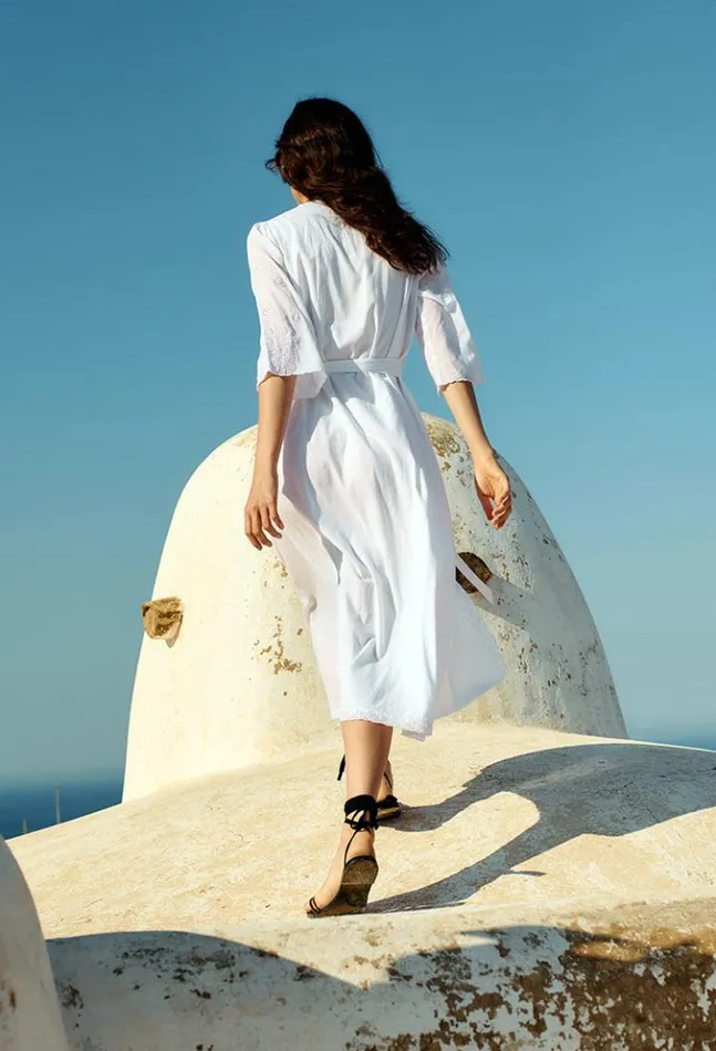 Lilou White Cotton Wrap Midi Dress Women Ciao Lucia Long Dresses
