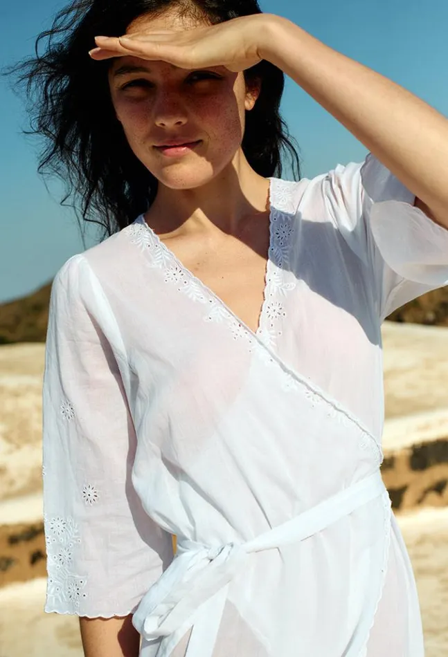 Lilou White Cotton Wrap Midi Dress Women Ciao Lucia Long Dresses