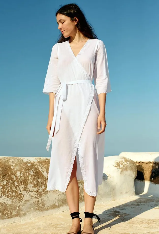 Lilou White Cotton Wrap Midi Dress Women Ciao Lucia Long Dresses