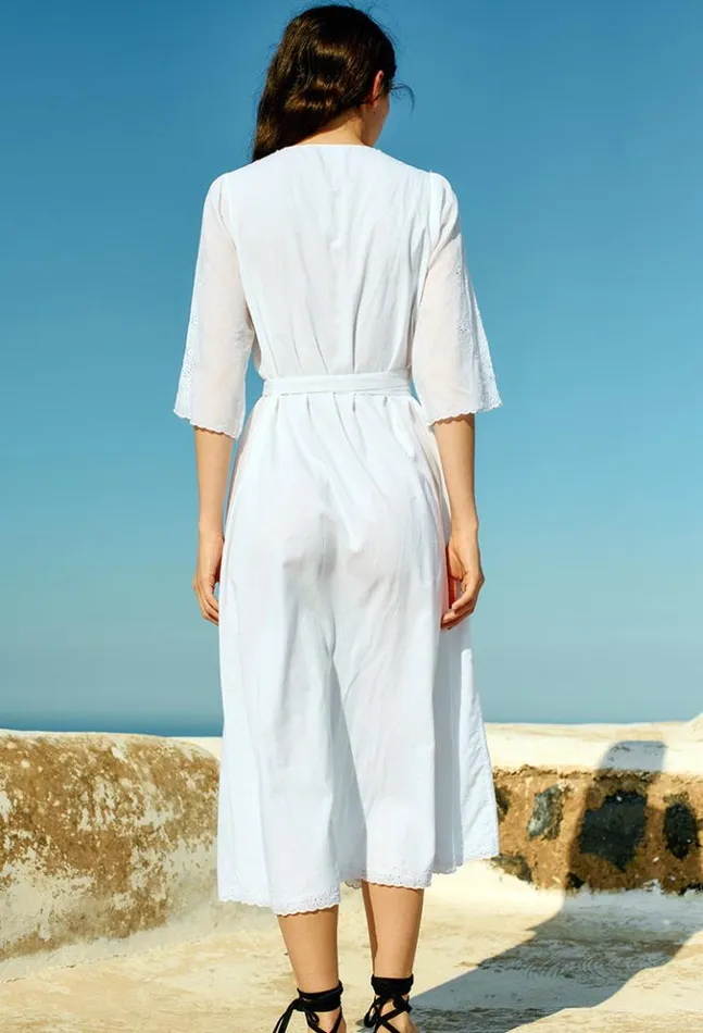 Lilou White Cotton Wrap Midi Dress Women Ciao Lucia Long Dresses