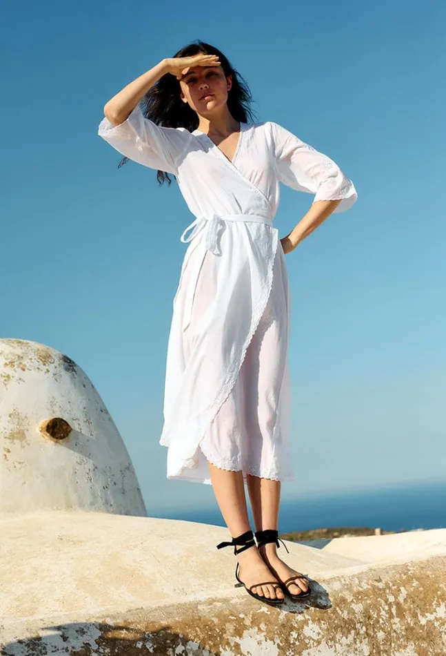 Lilou White Cotton Wrap Midi Dress Women Ciao Lucia Long Dresses