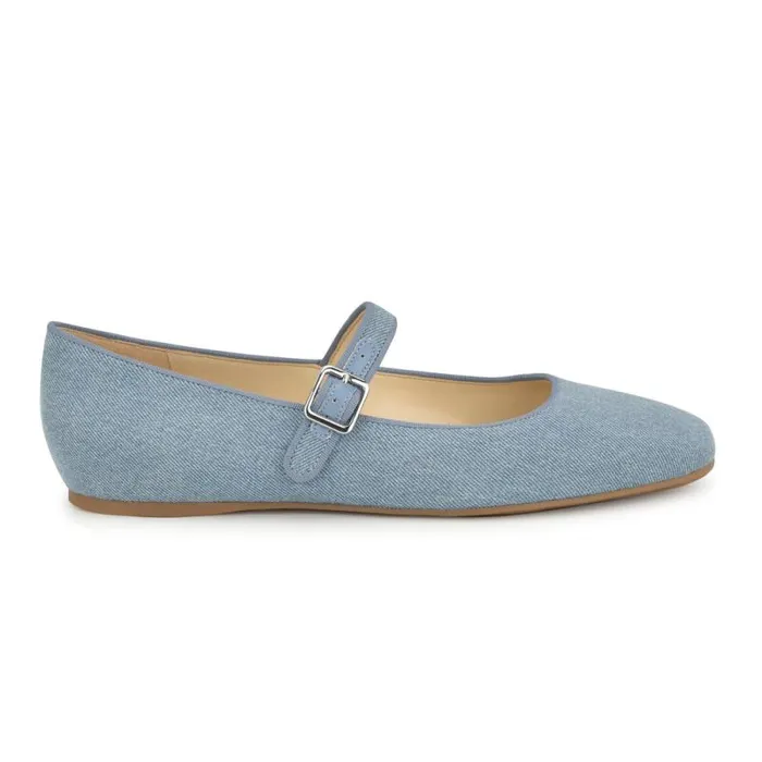 Lilow Square Toe Mary Jane Flats Denim Women Nine West Flats