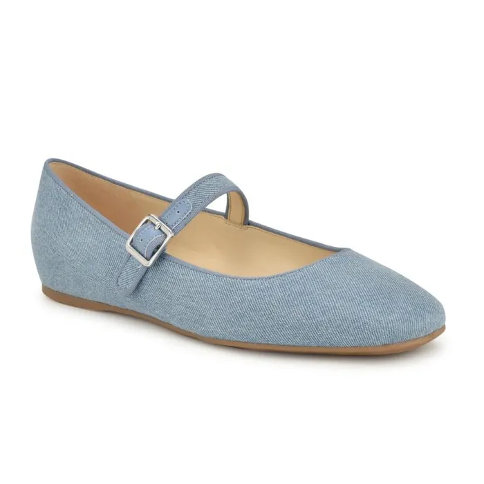 Lilow Square Toe Mary Jane Flats Denim Women Nine West Flats Lilow Square Toe Mary Jane Flats Denim Women Nine West Flats