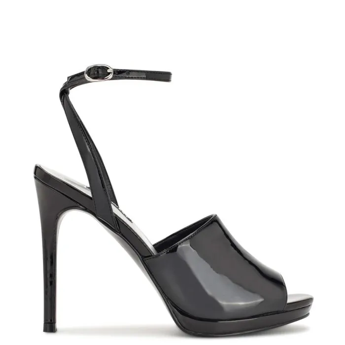 Limbery Anke Strap Sandals Black Patent Women Nine West Heels