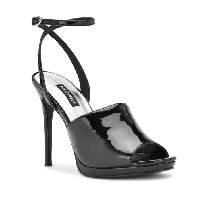 Limbery Anke Strap Sandals Black Patent Women Nine West Heels Limbery Anke Strap Sandals Black Patent Women Nine West Heels