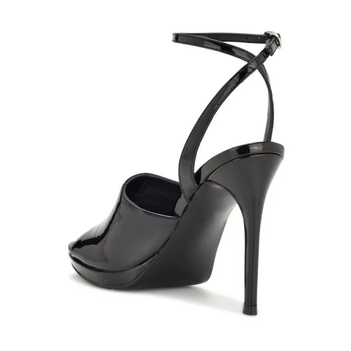 Limbery Anke Strap Sandals Black Patent Women Nine West Heels Limbery Anke Strap Sandals Black Patent Women Nine West Heels