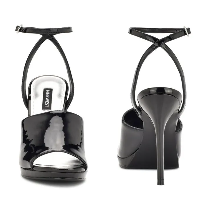 Limbery Anke Strap Sandals Black Patent Women Nine West Heels Limbery Anke Strap Sandals Black Patent Women Nine West Heels