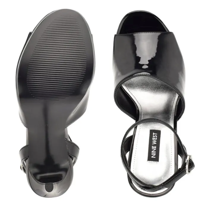 Limbery Anke Strap Sandals Black Patent Women Nine West Heels Limbery Anke Strap Sandals Black Patent Women Nine West Heels