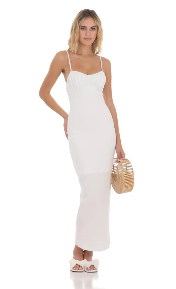Linen Bodycon Maxi Dress White Women LUCY IN THE SKY Maxi Dresses