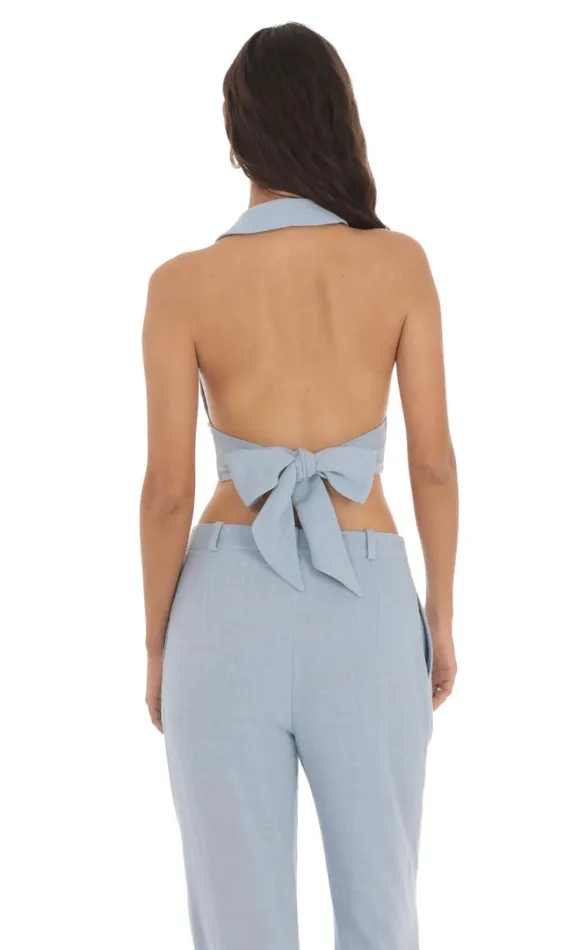 Linen Collared Vest Top Blue Women LUCY IN THE SKY Tops