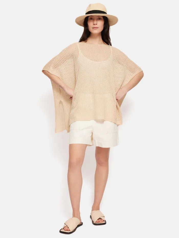 Linen Poncho Cream Women Jigsaw Ponchos and Scarves