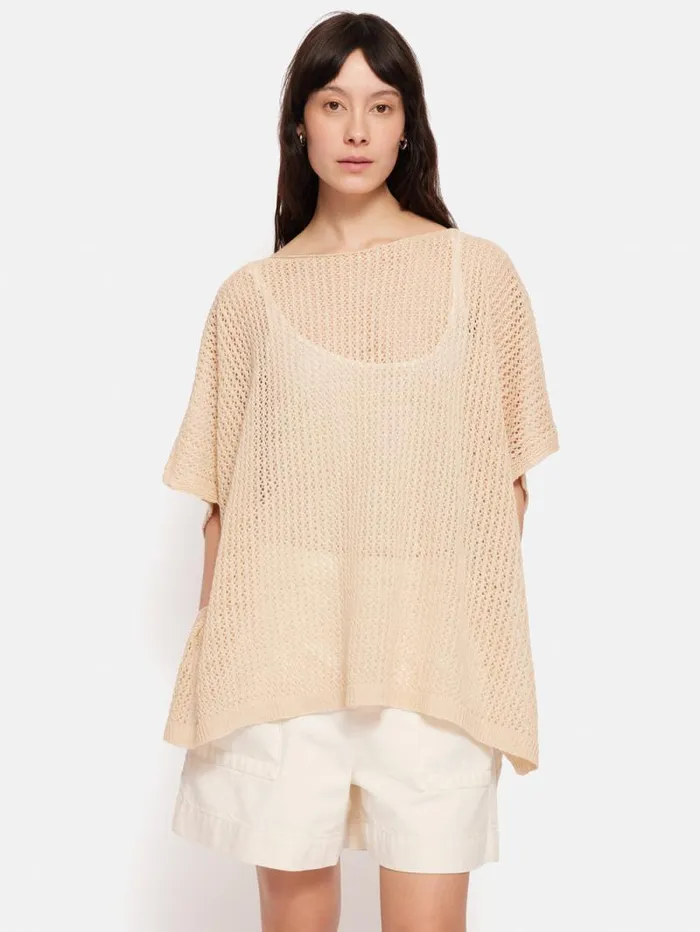 Linen Poncho Cream Women Jigsaw Ponchos and Scarves