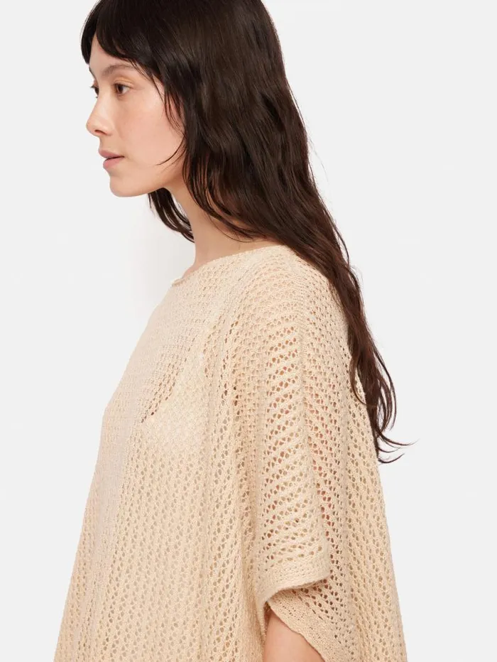 Linen Poncho Cream Women Jigsaw Ponchos and Scarves