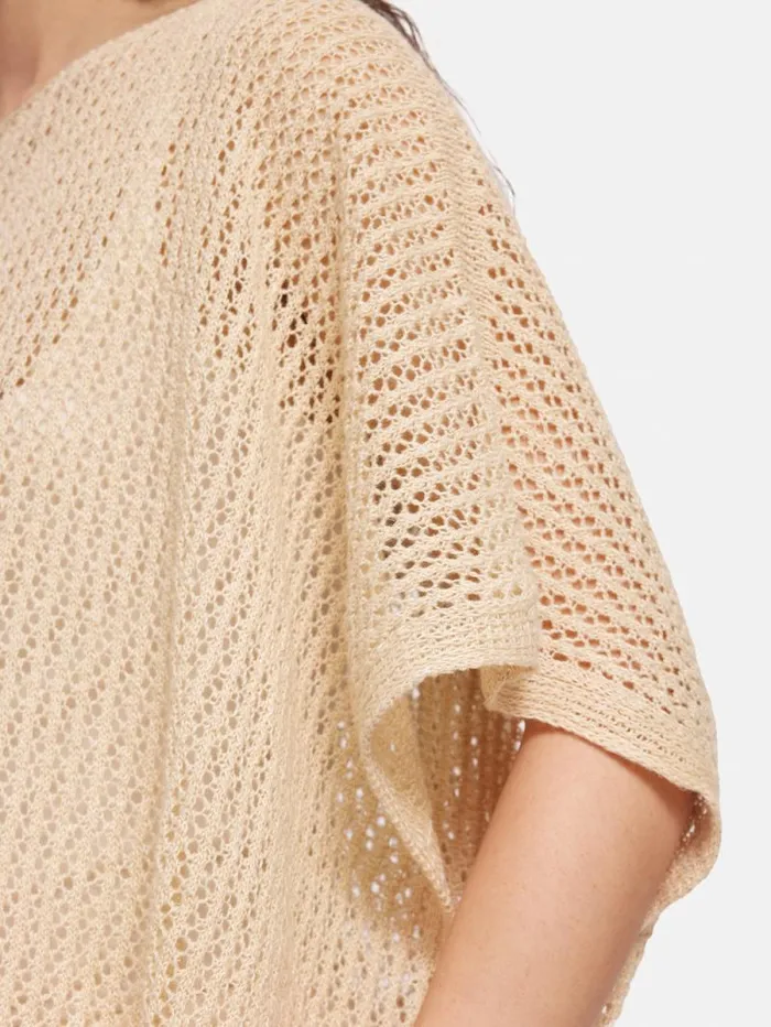 Linen Poncho Cream Women Jigsaw Ponchos and Scarves