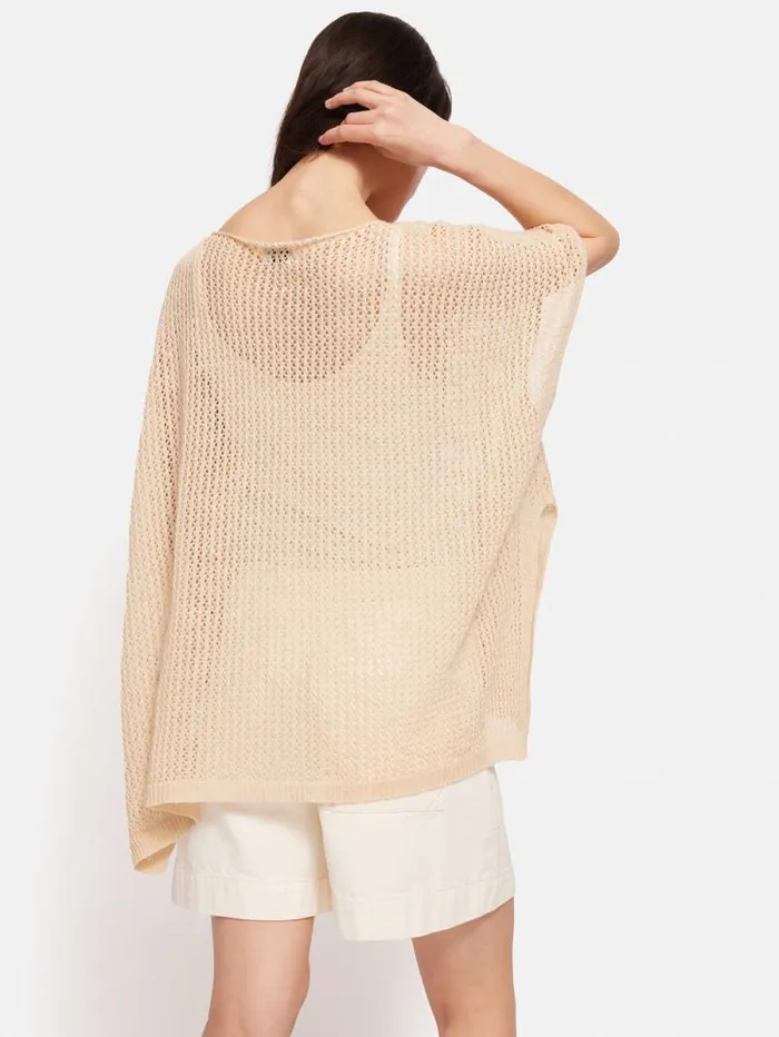 Linen Poncho Cream Women Jigsaw Ponchos and Scarves