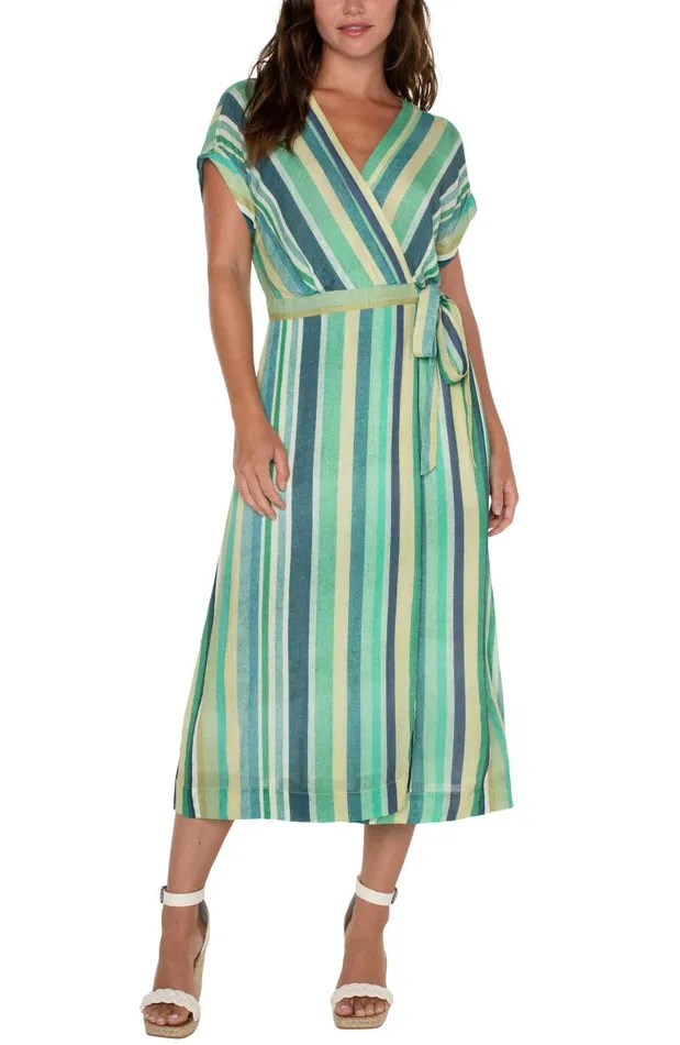 Liverpool Los Angeles Dresses DOLMAN WRAP FRONT MIDI DRESS Teal Multi Stripe 8211 Womens