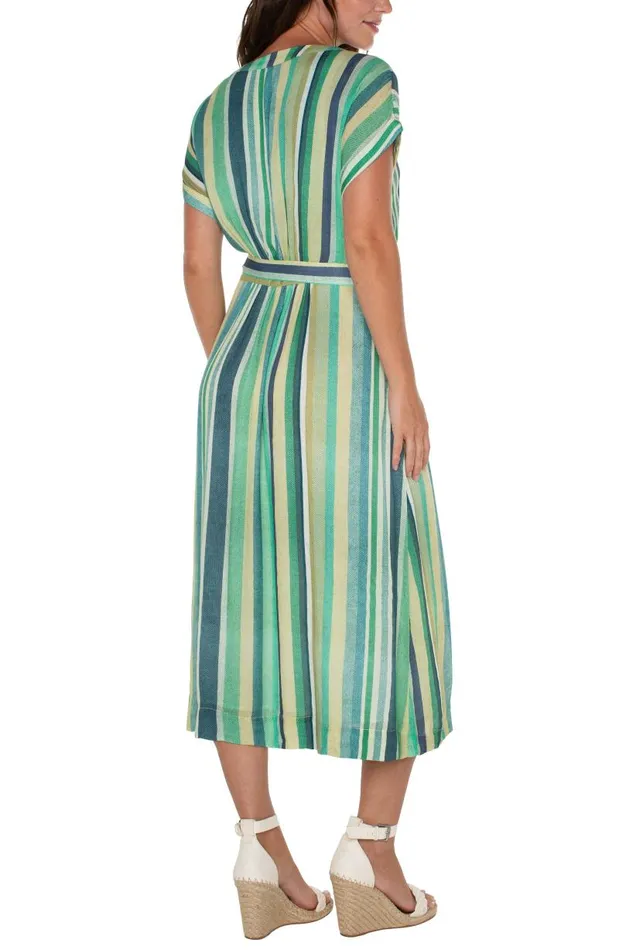 Liverpool Los Angeles Dresses DOLMAN WRAP FRONT MIDI DRESS Teal Multi Stripe 8211 Womens